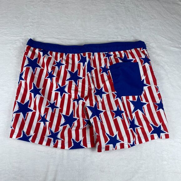 Mad Engine Swim Shorts Mens 2XL Blue Red Star Print Striped Americana Drawstring - Picture 2 of 5
